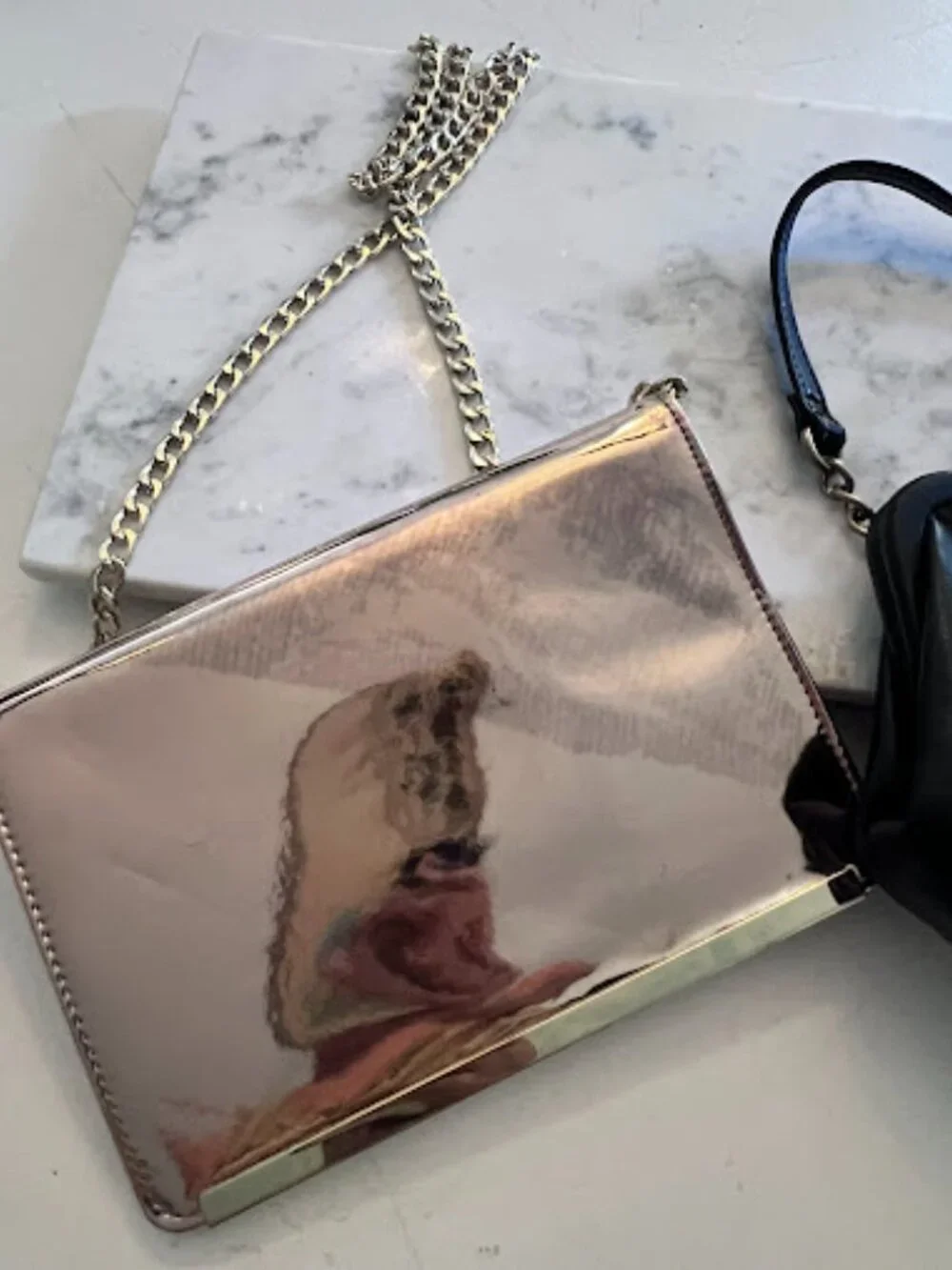 Set of 2 Evening Purses - Metallic rose-gold clutch & Soft black gathered purse